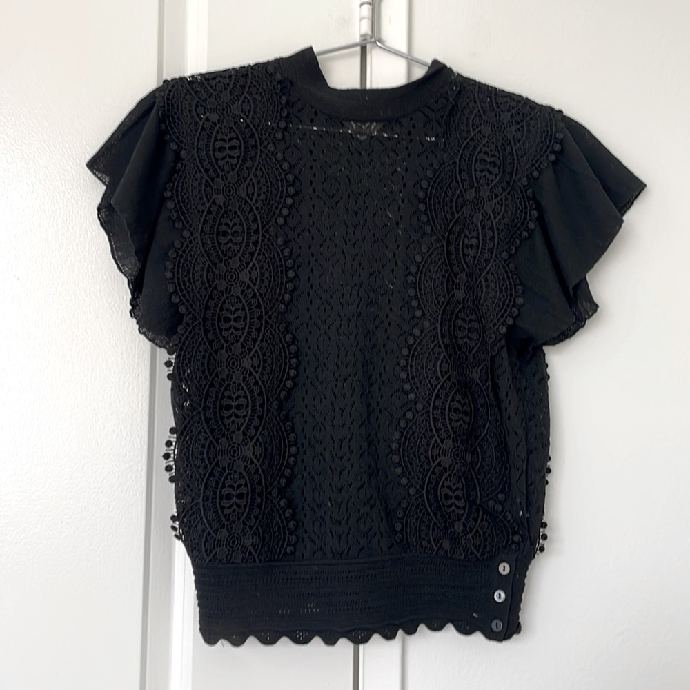 Crochet black blouse , High quality black zara blouse